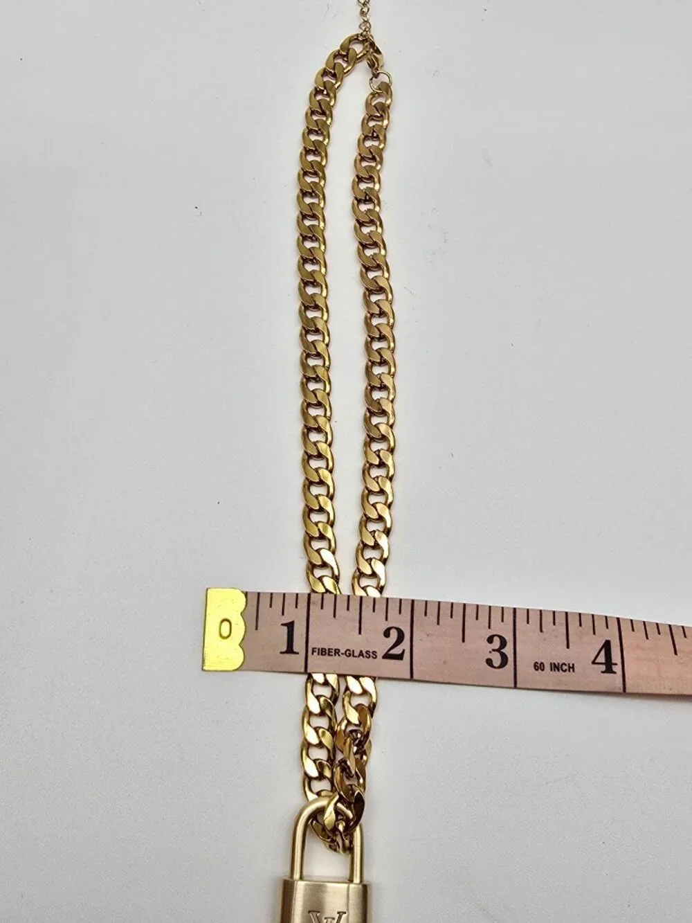 Authentic Louis Vuitgon Gold Padlock Pendant w/ Unbranded Cuban Stainless Steel
